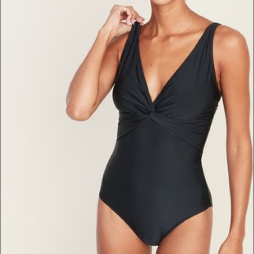 Black V Neck One-Piece Swimsuit